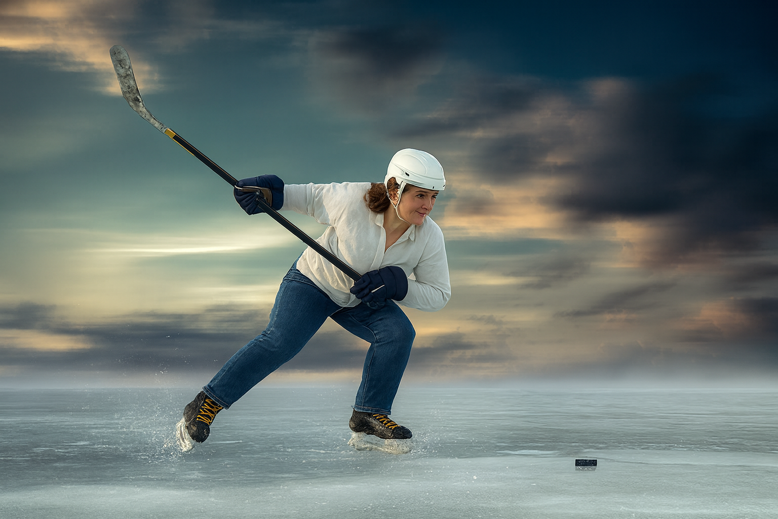 manager playing hockey